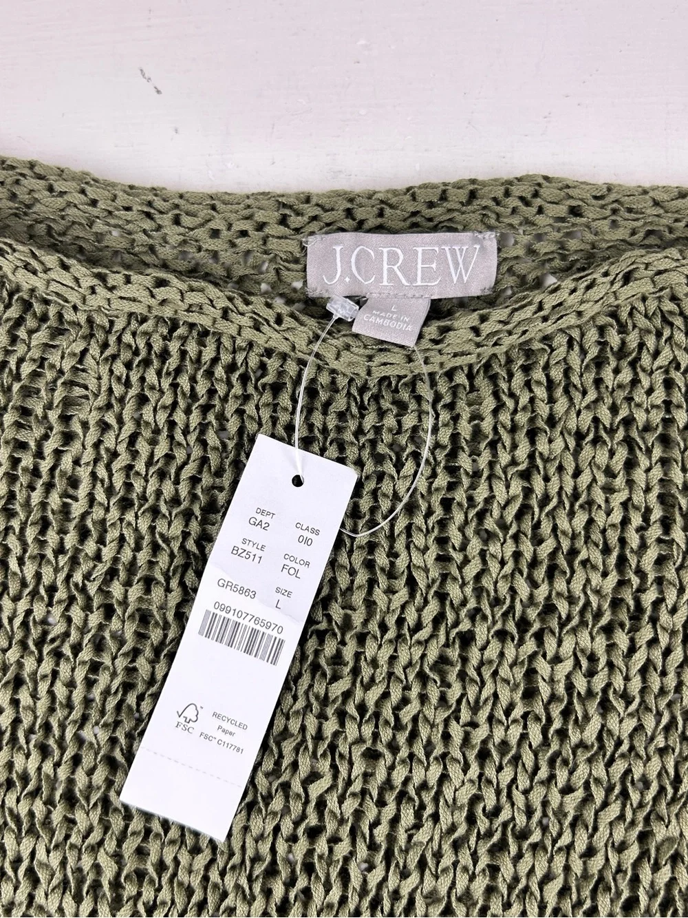 J. Crew Olive Green Short-Sleeve Knit Sweater